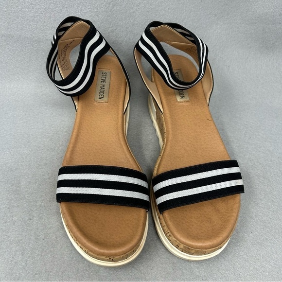Steve Madden Size 8.5 Elba Sandals Black White Strap Platform Wedge Chunky Shoes - Picture 5 of 12